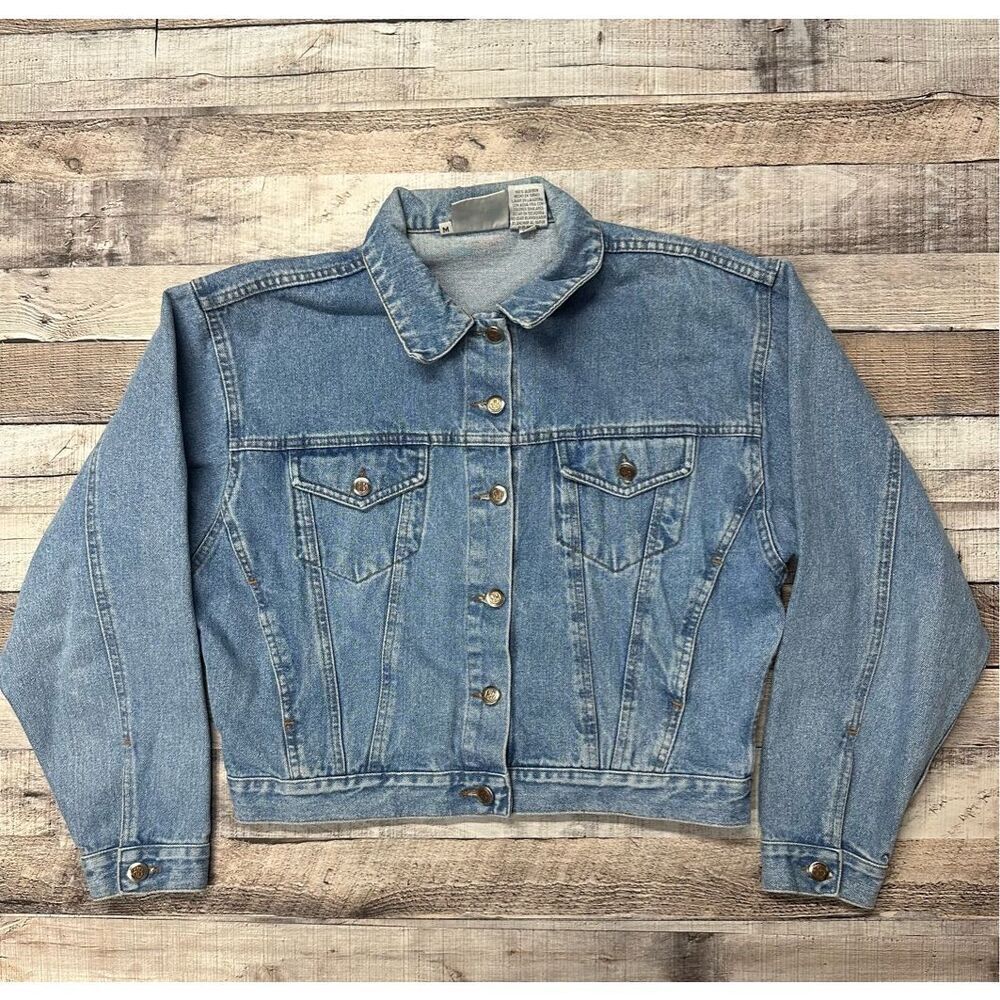 Vintage 90s Bill Blass Womens Medium Blue Light Wash Relaxed Loose Denik Jacket